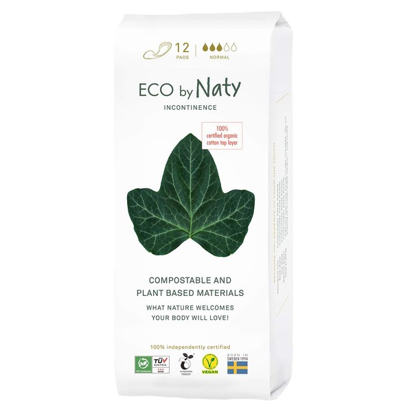 Eco by Naty Incontinence Pads Normal for Women – Pads for sensitive bladder, Absorbent and discreet Eco friendly Pads (12 Count)