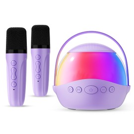 Mini Karaoke Machine Gifts for Kids Adults, Portable Karaoke Speaker with 2 Wireless Microphones, Kids Microphone with Speaker, Birthday Gifts for Girls Boys 3-12+ Year Old (Purple)