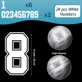 WILLBOND 24 Pcs Iron on Numbers, Jersey Heat Transfer Numbers 0 to 9 for Team Uniform Sports T-Shirt Football Basketball Baseball (8 Inch)