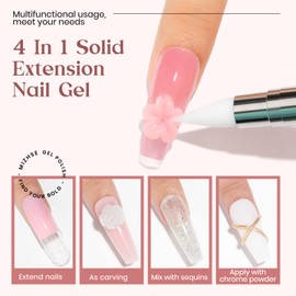 MIZHSE Builder Nail Gel Kit - 4 Colors UV Gel Builder for Nail Extension Clear White Nude Pink Hard Gel Set with Gel Nail Forms Brush for Beginners DIY Nail Art Supplies 30g