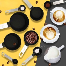 8-Piece Measuring Cups and Spoons Set, Plastic Measuring Cups and Spoons with Stainless Steel Handle, for Liquids and Solids, for Cooking Kitchen (Black)