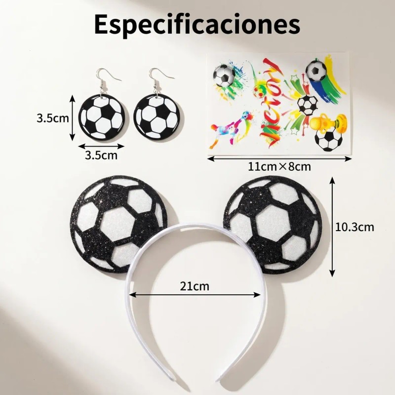 3 Pzs Tocados Diadema Pendientes Tatuaje Tempora Con Fútbol