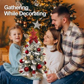 2024 Mini Christmas Tree 2ft Tabletop Small Christmas Tree, Table Top Artificial Snow Flocked Arbol de Navidad Xmas Tree, Christmas Decorations for Home Apartment Office (Red)