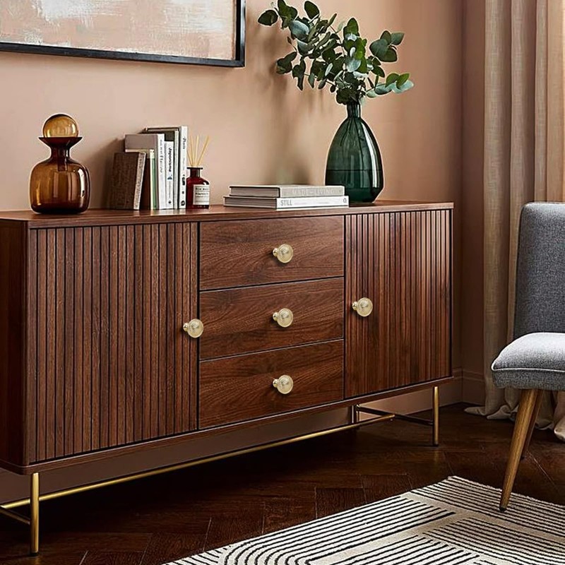 NAHUAA 5pcs Gold Cabinet Knobs 30mm Round Solid Drawer Knobs