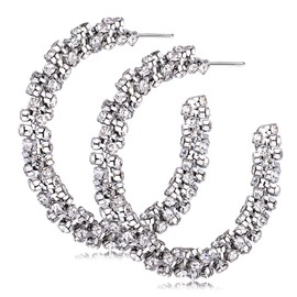 Rhinestone Hoop Earring Women's Gold Black Plated CZ Diamonds Hoop Earring Sparkly Crystal Wrapped Hoop Dangle Earrings for Women Holiday Christmas Valentine's Day Gifts (B1: Silver)
