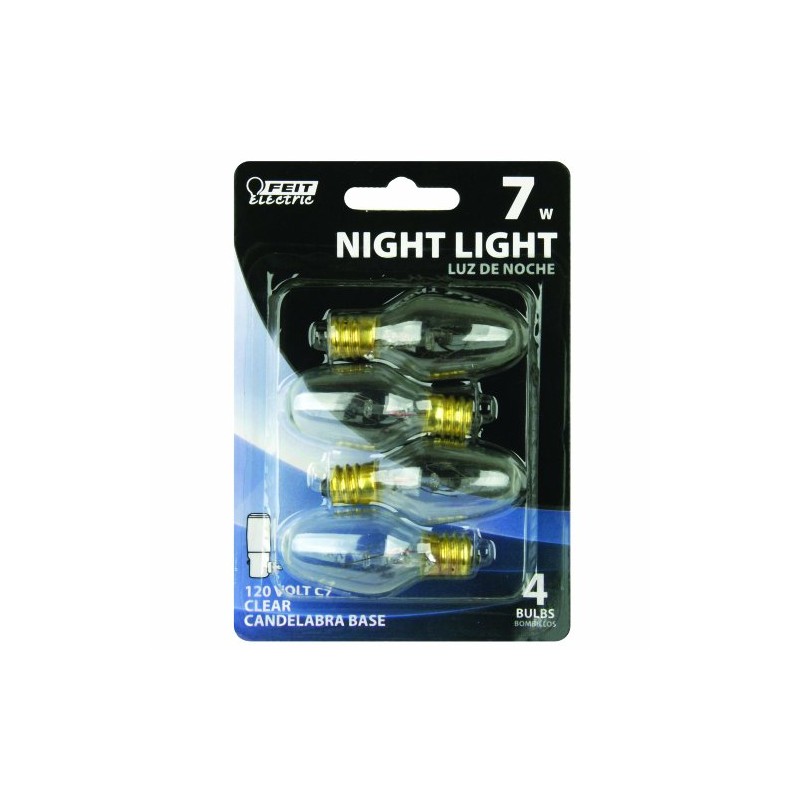 Feit Electric BP7C7/4 7-Watt Clear Night Light Bulb, 4 Pack
