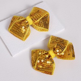4" Glitter Gold sequins bows hair clips for girls, 2pcs sparkling Bling Paillette Sequins ribbon bow-knot Alligator Hairpins embroidered Accessories for Toddler, Teens, Kids, Women