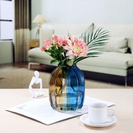 Christmas Flower Glass Vase Blue Gold Two-Toned Floreros Unique Decorative Vase 8.0" Vases Decorations for Centerpieces, Home Decor,Bouquet,Holiday Table