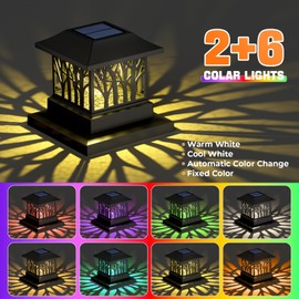 Viewsun 8 Pack Solar Post Cap Lights, Outdoor Fence Solar Powered Cap with Crackle Glass Bulb and 4 Lighting Modes Waterproof Light for Deck Patio or Garden Decor, Fits 4x4 6x6 Wooden Posts