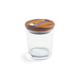 Nambe Cooper Canister with Scoop | Airtight Storage Container for Kitchen Counter | Made of Acacia Wood, Stainless Steel, and Glass | Designed by Steve Cozzolino