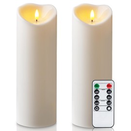 Amagic 4” x 12” Extra Large Waterproof Outdoor Flameless Candles, Battery Operated with Remote Control and Timer, Flickering LED Pillar Candle for Outdoor Patio Yard Porch Decor, Ivory White, Set of 2