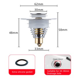 Gvolatee Diameter 34-38 mm Stainless Steel Universal Pop Up Plug Sink with 2 Seals, Drain Plug Drain Fitting with Anti Clogging Strainer, for Countertop Washbasin, Bath Plug