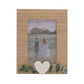 Love Story Wooden Photo Frame - Eucalyptus and Love Heart 6x4'' Portrait Frame - Rustic Decor for the Home