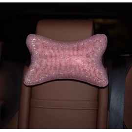 Pillow Headrest Shiny 2 Pack Car Neck Pillow for Driving Seat Auto Headrest Cushion Head Rest Neck Support Relax Crystal Rhinestone Diamond Interior Bling Accessories Comfortable (Pink)
