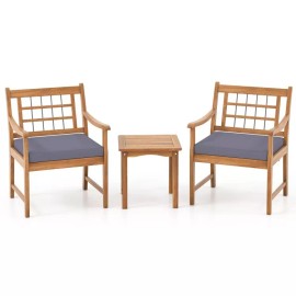 COSTWAY 3PCS Patio Outdoor Ergonomic Slatted Furniture Set With Convenient Coffee Table