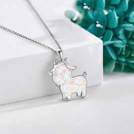 VENACOLY Goat Necklace Sterling Silver Opal Goat Pendant Necklace Animal Jewellery for Women, Sterling Silver, No Gemstone