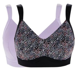 Rhonda Shear 2-pack Molded Cup Bra w/h Mesh Overlay, Zebra/Lilac, M
