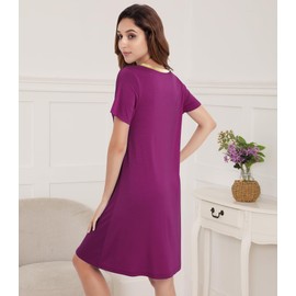 NACHILA Nightgowns for Women-Viscose Made from Bamboo, Soft Sleepshirts Short Sleeve Nightshirts Loose Sleepwear Dark Purple XL