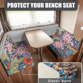 Knextrepoy Vintage Floral RV Dinette Cushion Covers Replacement Camper Cushion Slipcovers Boho Camper Couch Cover 2 Piece Furniture Protector for RV Camper RV Accessories for Inside Decorations