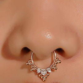 Xduargs Boho CZ Crown Clip On Nose Ring - Gold Crystal - Vintage Style - No Piercing - Women's Fashion Jewelry