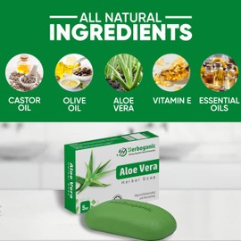 HERBOGANIC Aloe Vera Herbal Soap | Pack of 6 of 5oz soap Bar | Ideal for Men and Women, Soothing and Nourishing Soap for Moisturization
