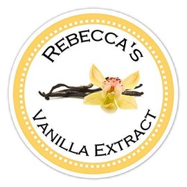 36 Vanilla Extract Labels, Yellow and White Vanilla stickers, Homemade Kitchen Labels