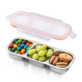 Ugotit Meal Prep Lunch Box 3 Compartments Airtight Food Grade Stainless Steel Oven and Dishwasher Safe (Orange, 600ml)
