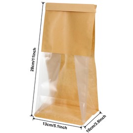 50 Pack Bakery Bag with Window, 5.1 x 3.9 x 11 Inches Kraft Paper Cookie Bags Tin Tie Tab Lock Treat Bags for Packaging Breads, Pastry, Donuts, Popcorns, Granola and Snacks
