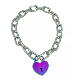FUNK PLUS Rainbow  Heart  Lock Heavy Thick Chain Square Link Chain Punk Rave Goth Necklace