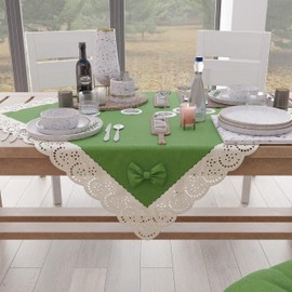 PETTI Artigiani Italiani - Elegant Centerpiece, Kitchen Table Centerpiece, Solid Colour Centerpiece with Lace Frill and Bows, Cotton Centerpiece, 95 x 95 cm