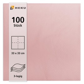 HEKU 30241-04: 100 Plain Napkins, 3-Ply, 33 x 33 cm, Pink