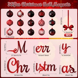 36 Pcs Christmas Garage Door Magnets Decorations, Xmas Ball Garage Door Decorations, Merry Christmas Magnets Stickers for Refrigerator Fridge Kitchen Car Indoor Outdoor Decorations, Red Black