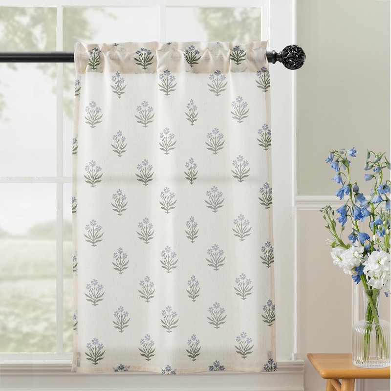 Small Curtains for Windows,Sheer Floral Farmhouse Linen Cafe Curtains 20
