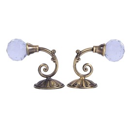 2PCS Curtain Tiebacks, Iron & Artificial Crystal Curtain Holders Curtain Holdbacks with Crystal Ball Wall Mounted Screw Tieback Hook Curtain Holder Buckle for Home Office(Bronze), 4x6.2cm