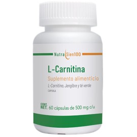 Nutrasien100 L-Carnitina 500 mg  Con T Verde y Jengibre  Energa y Apoyo Metablico  Suplemento Termognico Pre-entreno  60 Cpsulas                      