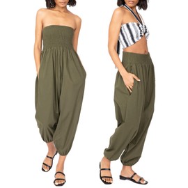 2 in 1 Cotton Harem Trouser or Bandeau Jumpsuit Khaki Long
