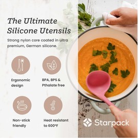 StarPack Home Juego De Utensilios De Cocina De Silicona Premium Starpack (Juego De 5 Piezas, 10.5 ") - Alta Resistencia Al Calor Hasta 600 °F, Espátulas Higiénicas De Diseño De Una Pieza, Cucharas Para Ser