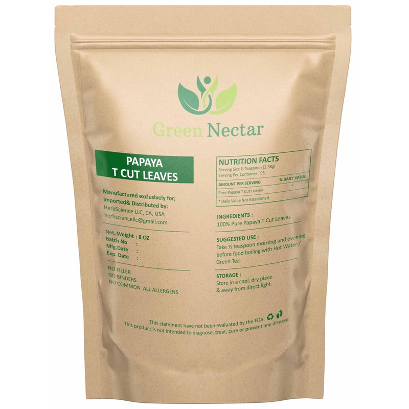 Papaya Leaf Tea 8 Oz(Crushed, Dried, 8 OZ), Dried from