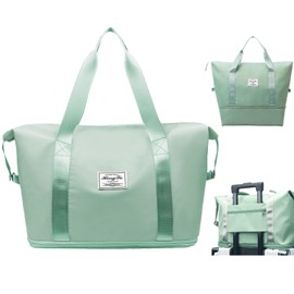 INVODA Travel Duffel Bag For Women and Men Waterproof Expandable Weekender Overnight Carry On Tote Bag Dry Wet Separation Swim Sports Gym Bag (Green)