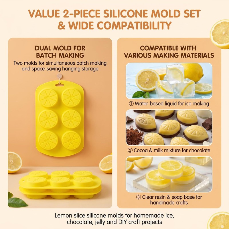 2Pcs Yellow Silicone Lemon Molds