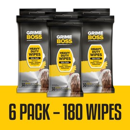 Grime Boss Heavy Duty Wipes (6 x 30ct) | Wet Wipes Used for Hands, Equipment, Tools, Garden, Automotive| Easily Removes Oil, Grease, & Dirt