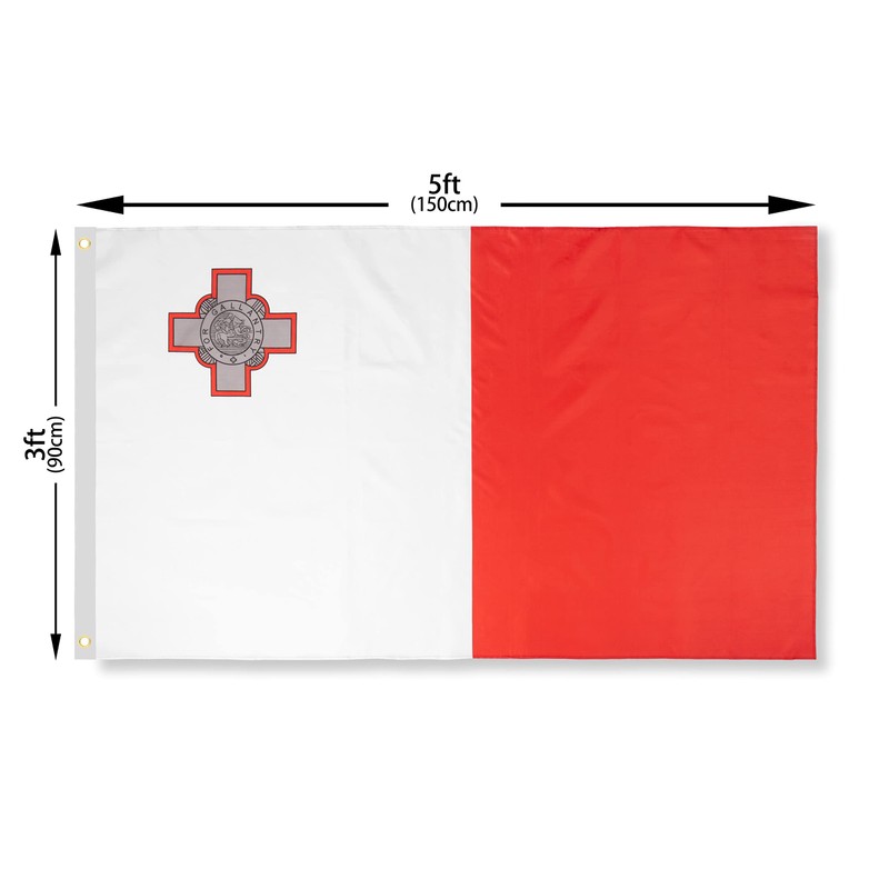 DANF Malta Flag 3x5 Ft Thick Polyester, Fade Resistant, Brass