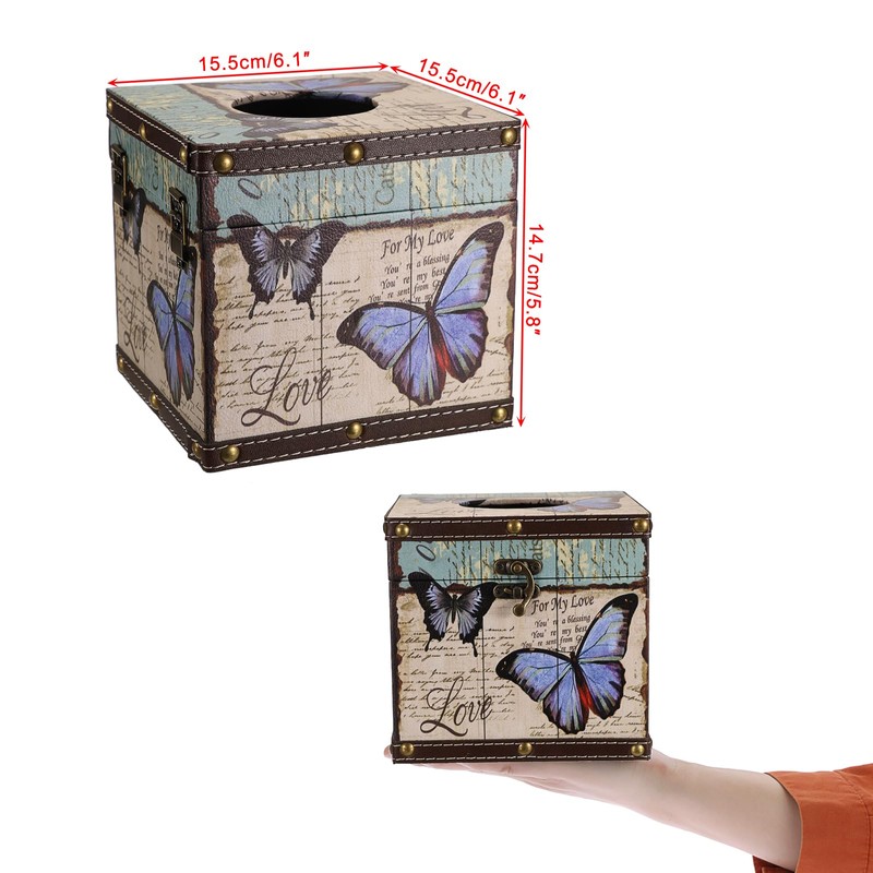TOLIDA PU+ Wood Square Tissue Box Cover - Retro Household