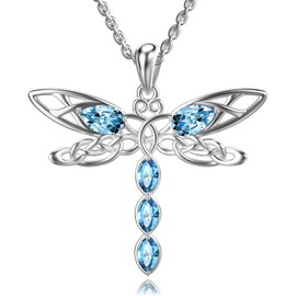 TOUPOP Dragonfly Necklace for Women s925 Sterling Silver Celtic Dragonfly Pendant with 5 Blue Marquise Crystal Jewelry
