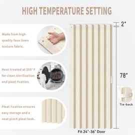 Vatge Closet Curtain for Open Closet, Folding Accordion Door Curtains for Closets Without Door, Privacy Curtain for Doorway, 1 Panel with Tieback, W39 x L78, Butter Cream
