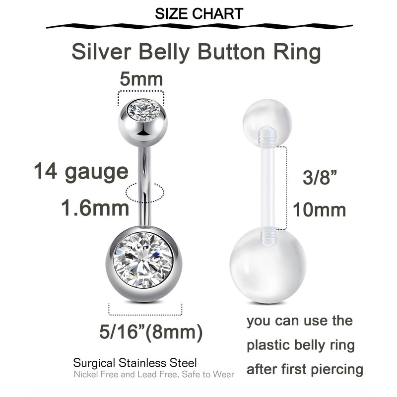 QWALIT Belly Button Piercing Gun Kit - Silver Navel Piercing