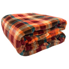 Serafina Home Fleece Throw Blanket: Velvelty Soft, Durable Plush Accent for Bed or Couch (Orange Plaid, 50 x 70 inches)