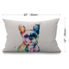 BGBDEIA Cushion Cover Watercolor French Bulldog Hand Drawn Paint Puppy Funny Animal Cute Lovely Pet Rectangular Throw Pillow Cover for Couch Sofa Home Decor Cotton Linen 30 x 50 cm 12x20 Inch
