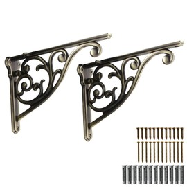 Bronze Shelf Brackets 7.87X56X1.7 Inch 2 Pack Heavy Duty Brushed Antique Bronze Wall Bracket Baroque Kitchen Decorative Rack Shelves, Victorian Shelf Brackets. (2, Brushed Antique Brass)