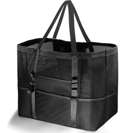REETEE Beach Bag XXL Family Swimming Bag Large Beach Bag, Mesh Beach Bag Shopper Foldable Travel Bag Beach Tote Bag, Extra Large Swimming Bag Women for Travel, Shopping and Everyday Use, black